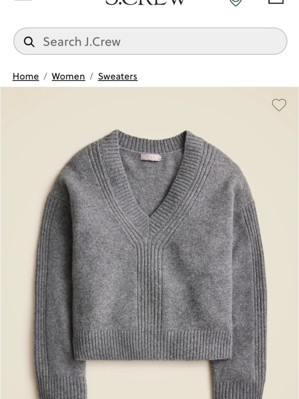 J. Crew Gray V-Neck Ribbed Pullover Sweater